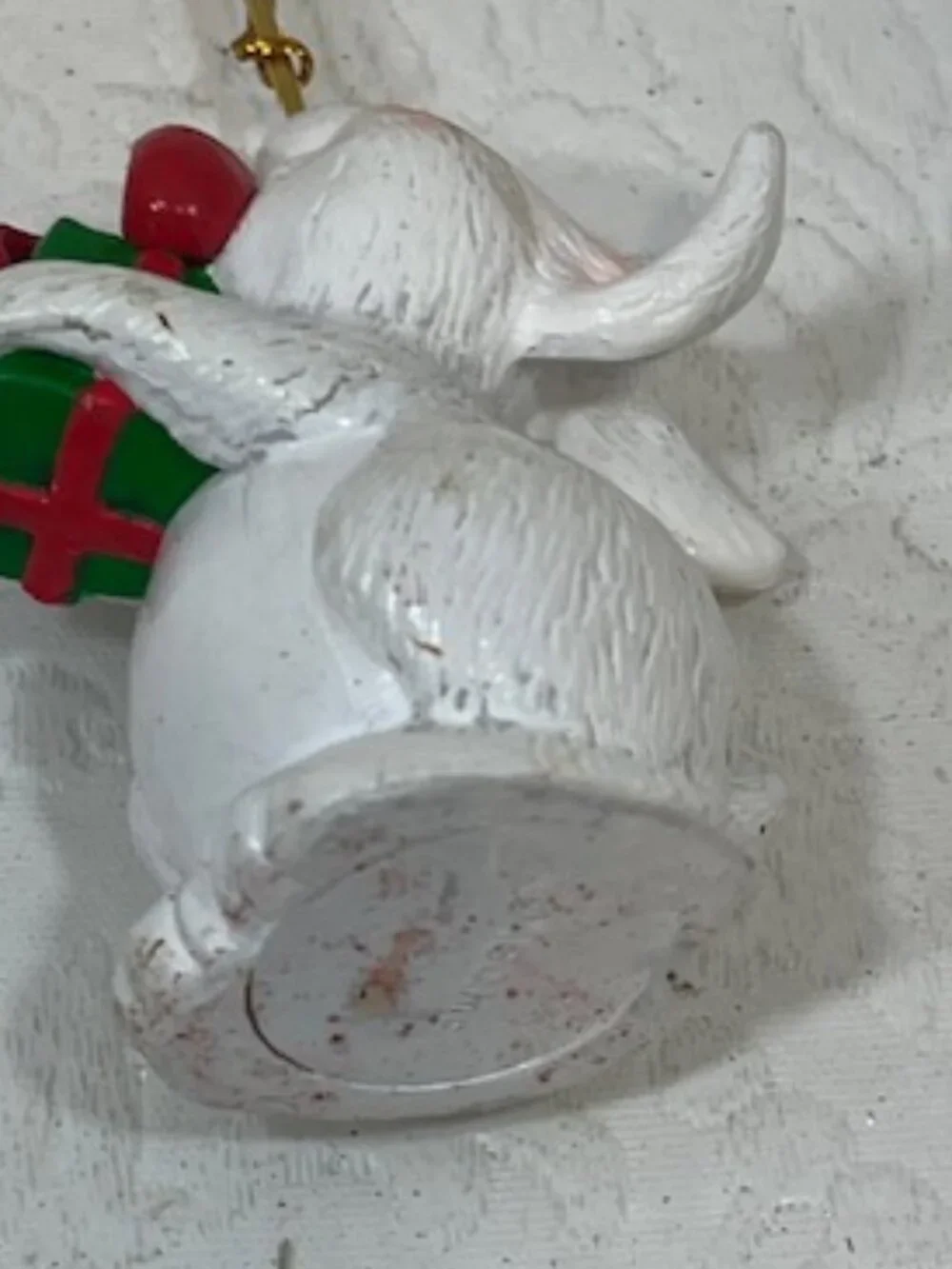 VTG White Christmas Rabbit Tree Ornament Holding Present Holiday Decor1.5